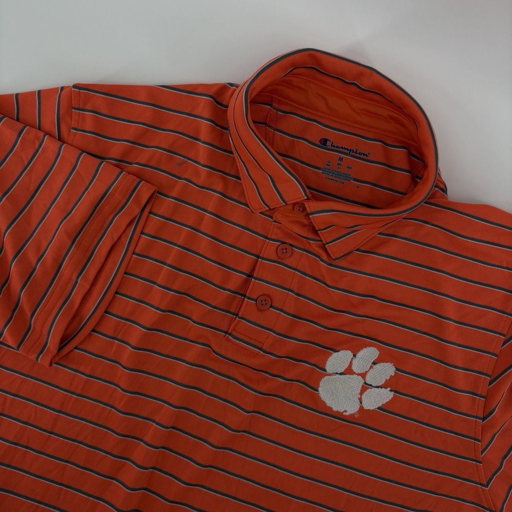Clemson Tigers Champion Polo Shirt Mens Medium Orange Short Sleeve